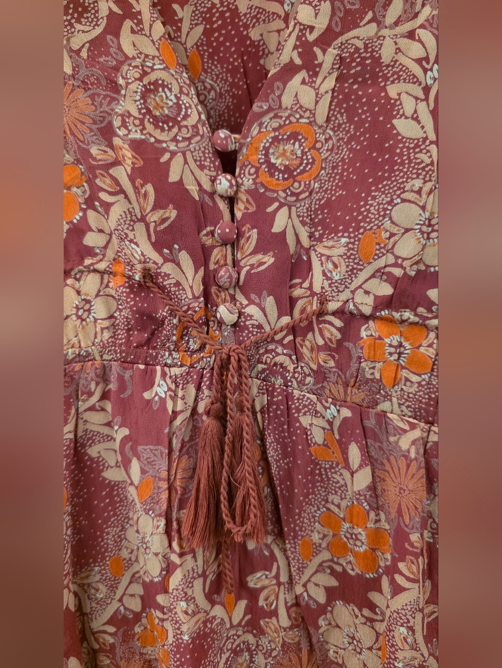 Free People Stealing Fire Mini Dress Floral Boho Tassel Tie Long Sleeve (No Size - Picture 4 of 13